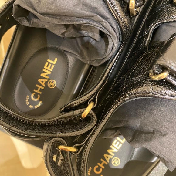 Chanel dad sandals slides loafers caviar with gold hardware - Picture 4 of 5